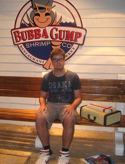 Sitting outside the Bubba Gump Shrimp Co. restaurant