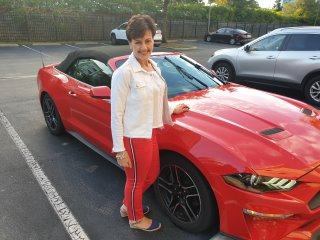 Matching red trousers