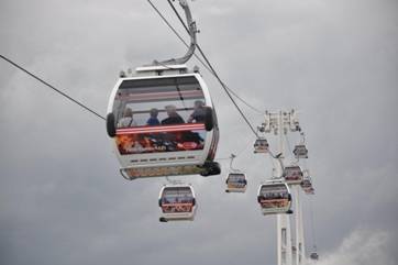 Cable cars on the Emirates Airline crossing the Thames