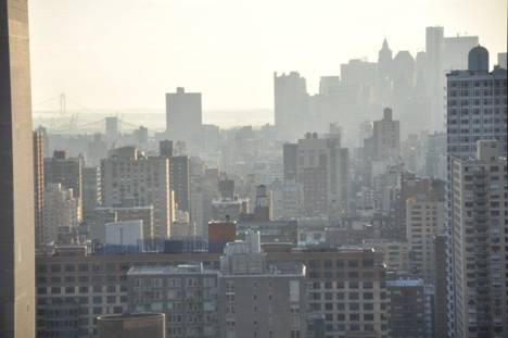 Hazy view south down Manhattan from the hotel room