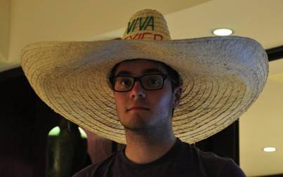Anthony in an oversized sombrero