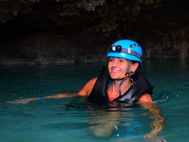 Wading through the tunnels at Rio Secreto