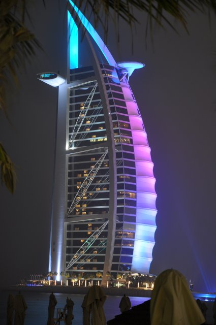 The Burj Al Arab illuminated at night