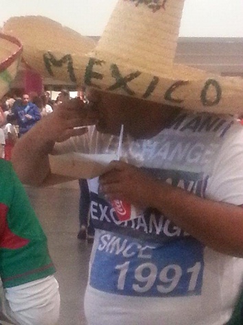 A Mexico fan wearing a sombrero at Wembley