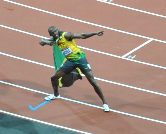 Usain Bolt celebrating in his signature pose