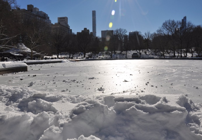 The Central Park Boat House in the snow