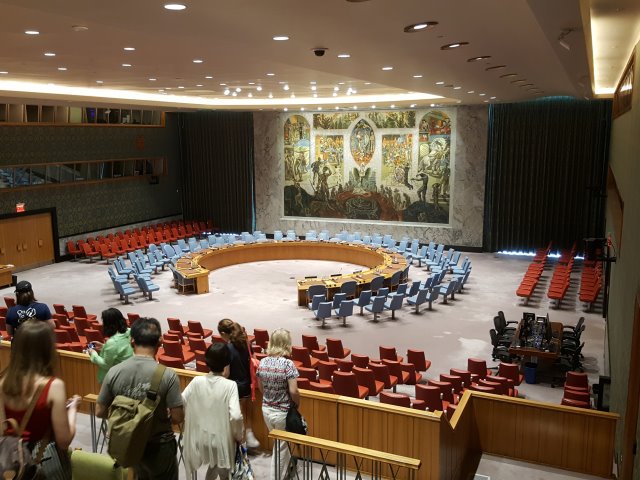 UN Plaza and the flags of member nations