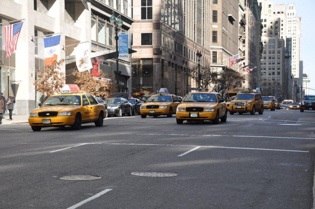 Yellow taxis on Fifth Avenue