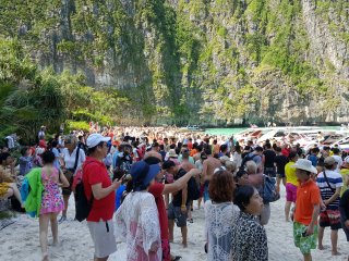 Maya Beach crowded with tourists