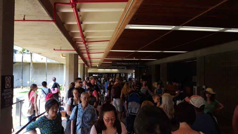 The security queue at Maui airport