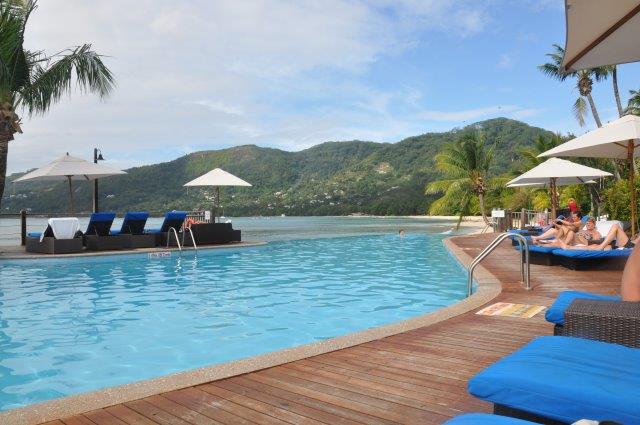 Breakfast overlooking the bay in the Seychelles